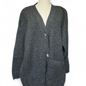 hm dark grey cardigan with front pockets and buttons